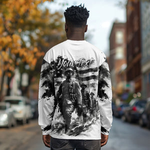 Personalized Harlem Hellfighters Long Sleeve Shirt WWI African American Soldiers Monochrome Grunge Sketch Art