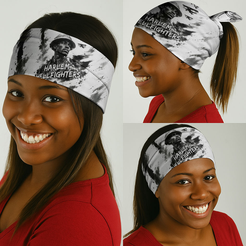 Personalized Harlem Hellfighters Neck Gaiter WWI African American Soldiers Monochrome Grunge Sketch Art
