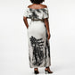 Personalized Harlem Hellfighters Off Shoulder Maxi Dress WWI African American Soldiers Monochrome Grunge Sketch Art