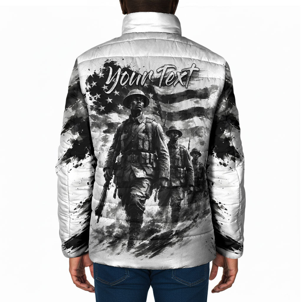 Personalized Harlem Hellfighters Padded Jacket WWI African American Soldiers Monochrome Grunge Sketch Art