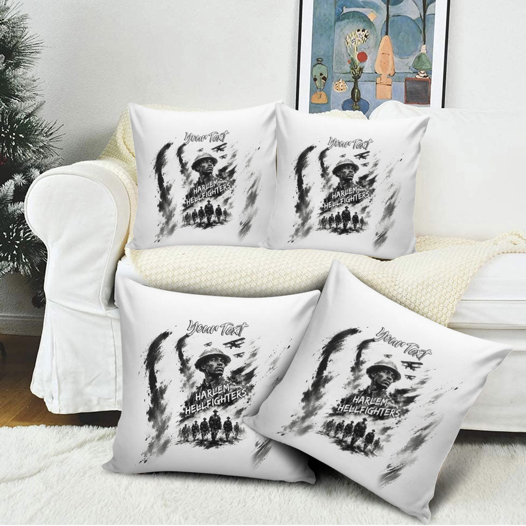 Personalized Harlem Hellfighters Pillow Cover WWI African American Soldiers Monochrome Grunge Sketch Art