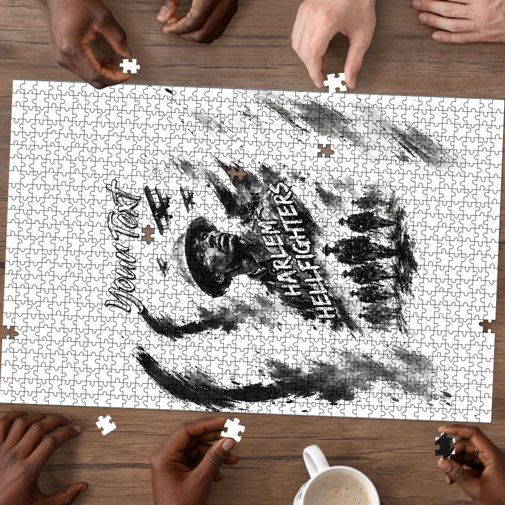 Personalized Harlem Hellfighters Puzzle WWI African American Soldiers Monochrome Grunge Sketch Art