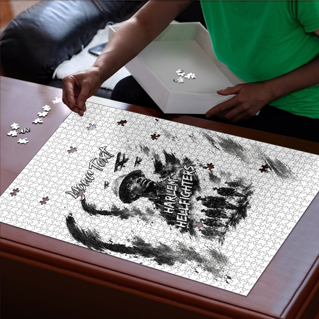 Personalized Harlem Hellfighters Puzzle WWI African American Soldiers Monochrome Grunge Sketch Art