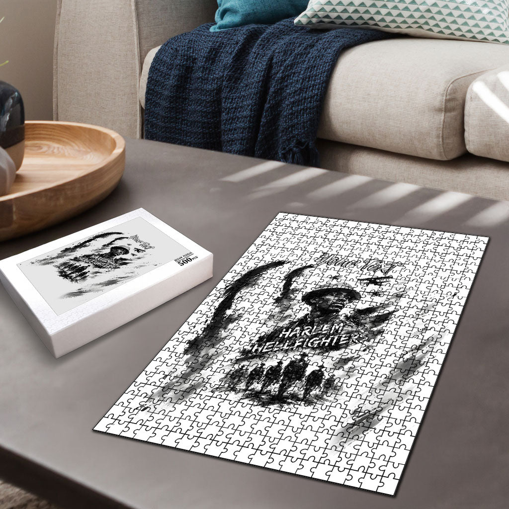 Personalized Harlem Hellfighters Puzzle WWI African American Soldiers Monochrome Grunge Sketch Art