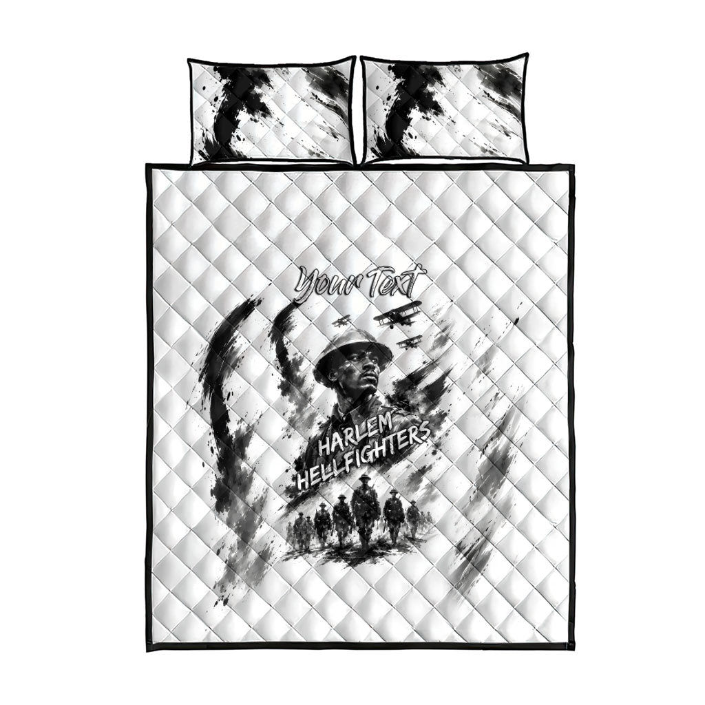 Personalized Harlem Hellfighters Quilt Bed Set WWI African American Soldiers Monochrome Grunge Sketch Art
