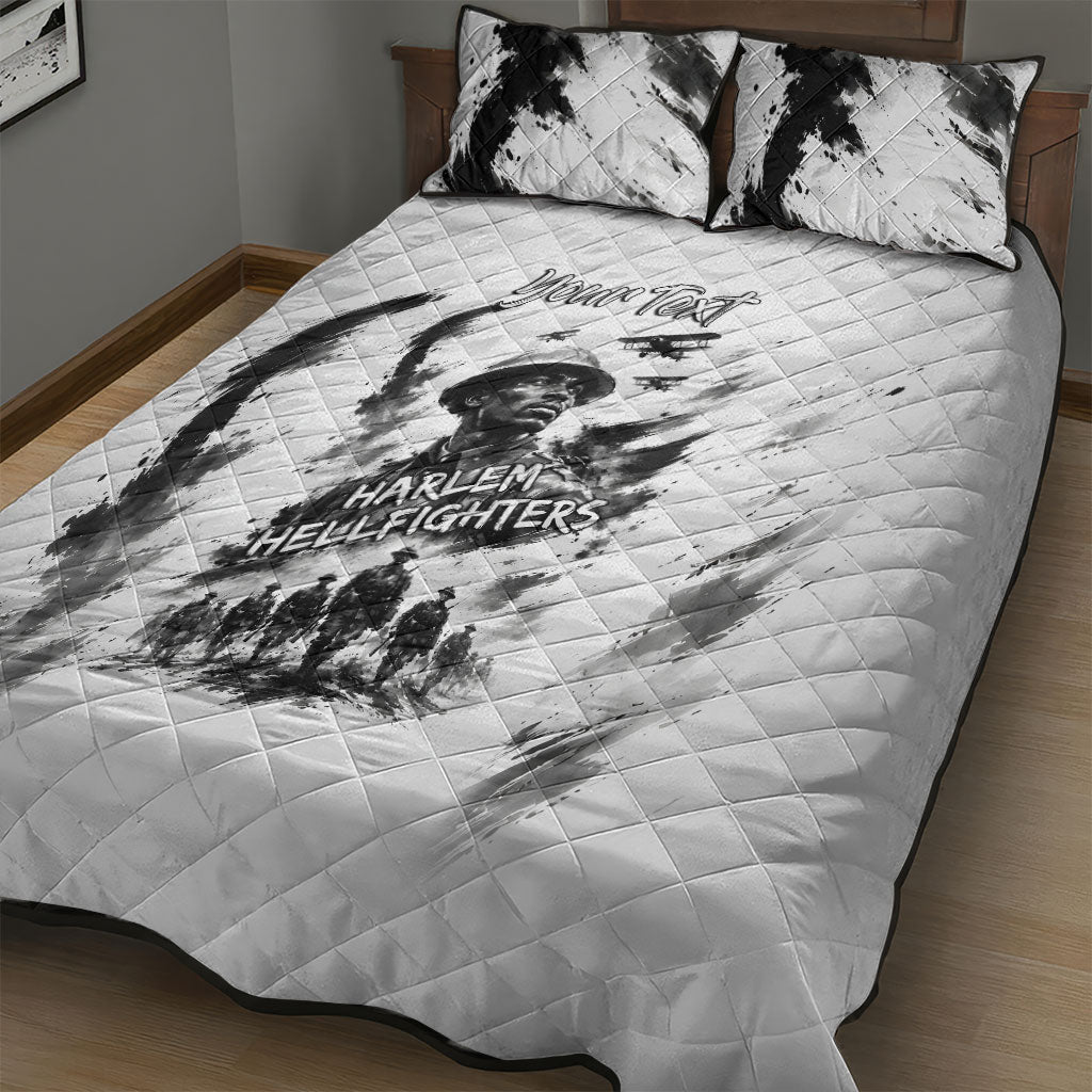 Personalized Harlem Hellfighters Quilt Bed Set WWI African American Soldiers Monochrome Grunge Sketch Art