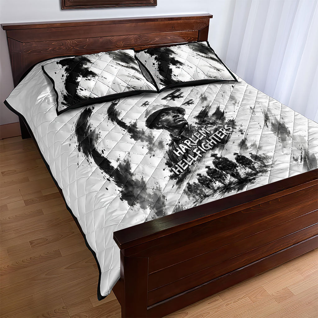 Personalized Harlem Hellfighters Quilt Bed Set WWI African American Soldiers Monochrome Grunge Sketch Art