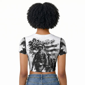 Personalized Harlem Hellfighters Raglan Cropped T shirt WWI African American Soldiers Monochrome Grunge Sketch Art