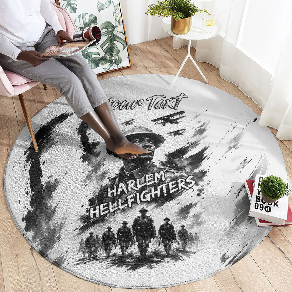 Personalized Harlem Hellfighters Round Carpet WWI African American Soldiers Monochrome Grunge Sketch Art
