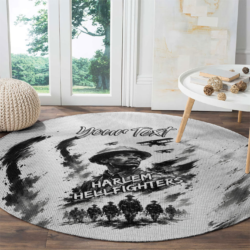 Personalized Harlem Hellfighters Round Carpet WWI African American Soldiers Monochrome Grunge Sketch Art