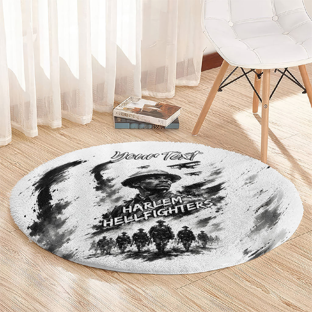 Personalized Harlem Hellfighters Round Carpet WWI African American Soldiers Monochrome Grunge Sketch Art
