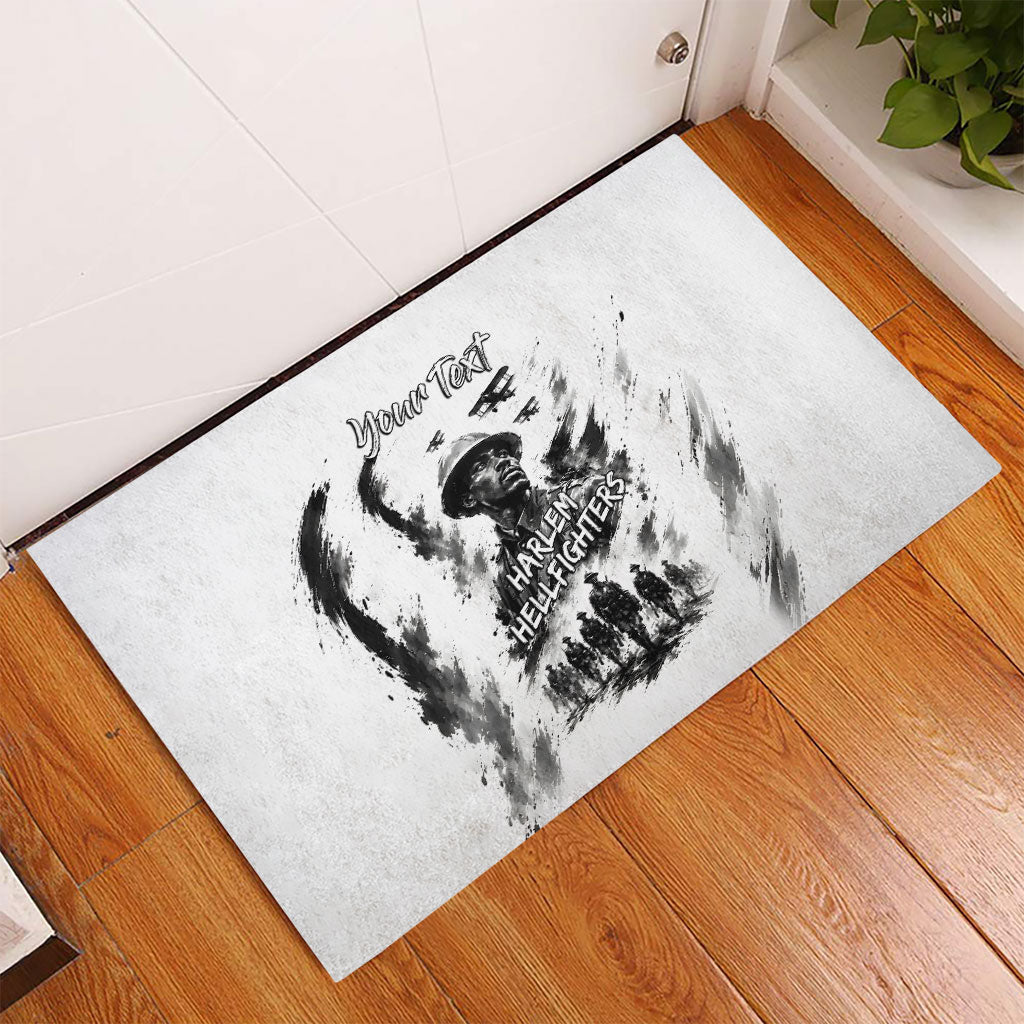 Personalized Harlem Hellfighters Rubber Doormat WWI African American Soldiers Monochrome Grunge Sketch Art