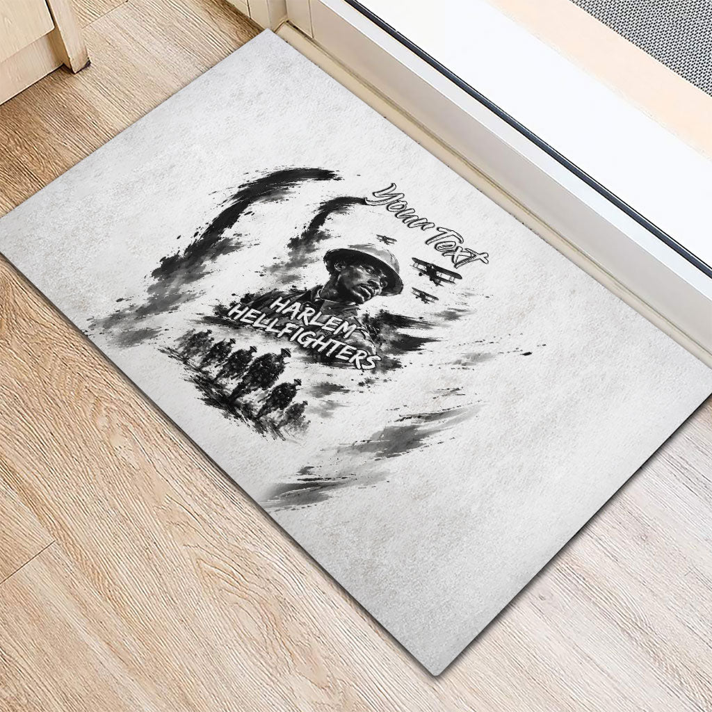 Personalized Harlem Hellfighters Rubber Doormat WWI African American Soldiers Monochrome Grunge Sketch Art