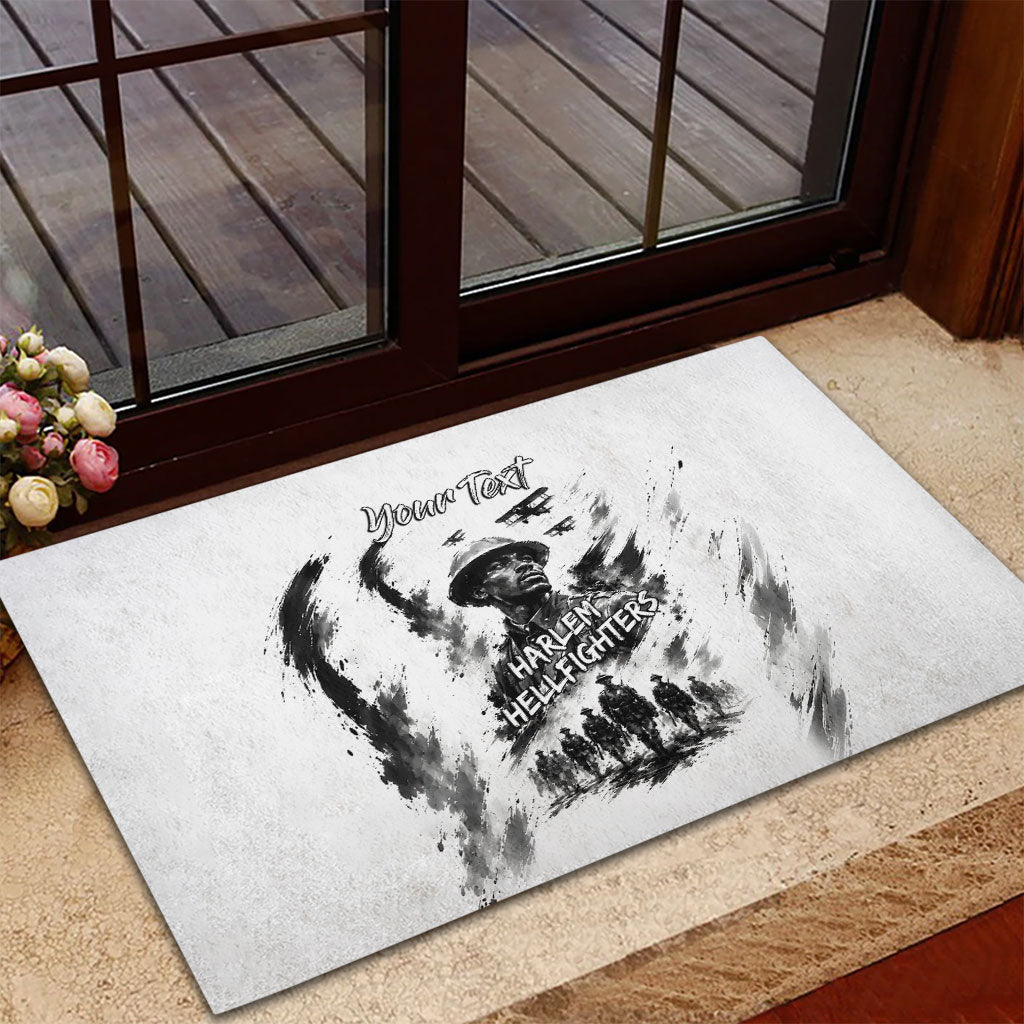 Personalized Harlem Hellfighters Rubber Doormat WWI African American Soldiers Monochrome Grunge Sketch Art