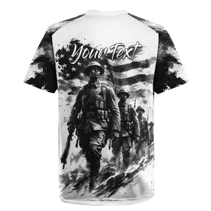 Personalized Harlem Hellfighters Rugby Jersey WWI African American Soldiers Monochrome Grunge Sketch Art