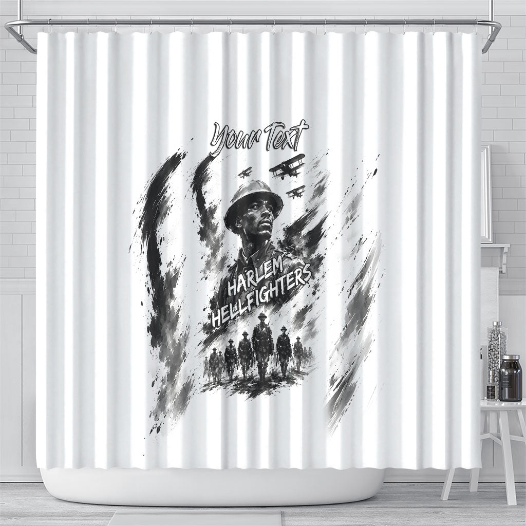 Personalized Harlem Hellfighters Shower Curtain WWI African American Soldiers Monochrome Grunge Sketch Art