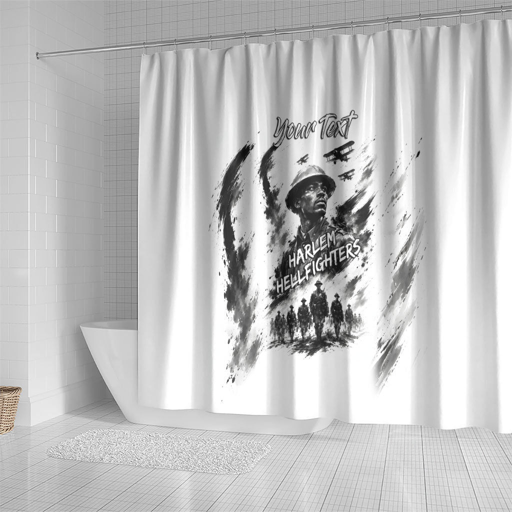 Personalized Harlem Hellfighters Shower Curtain WWI African American Soldiers Monochrome Grunge Sketch Art