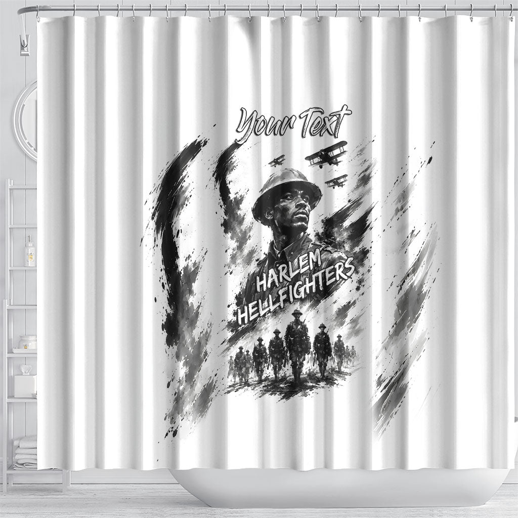 Personalized Harlem Hellfighters Shower Curtain WWI African American Soldiers Monochrome Grunge Sketch Art