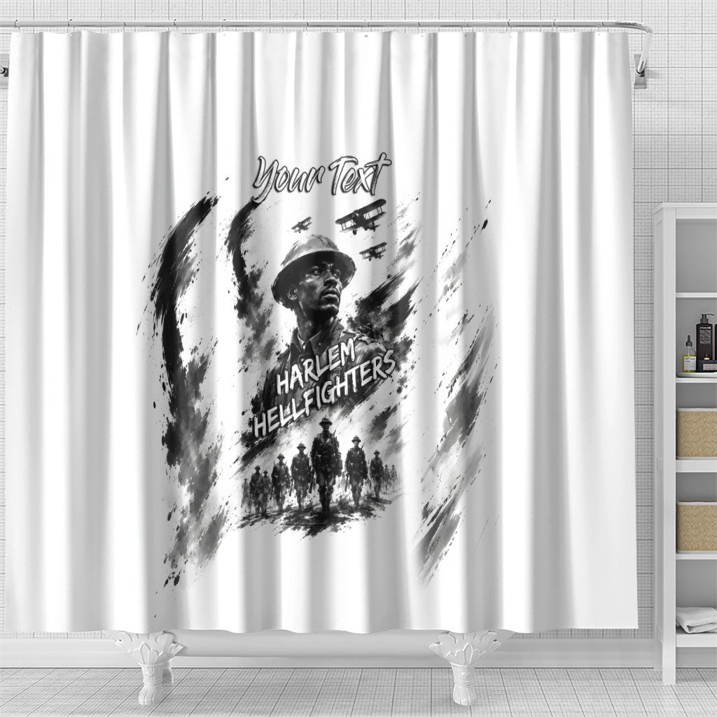 Personalized Harlem Hellfighters Shower Curtain WWI African American Soldiers Monochrome Grunge Sketch Art