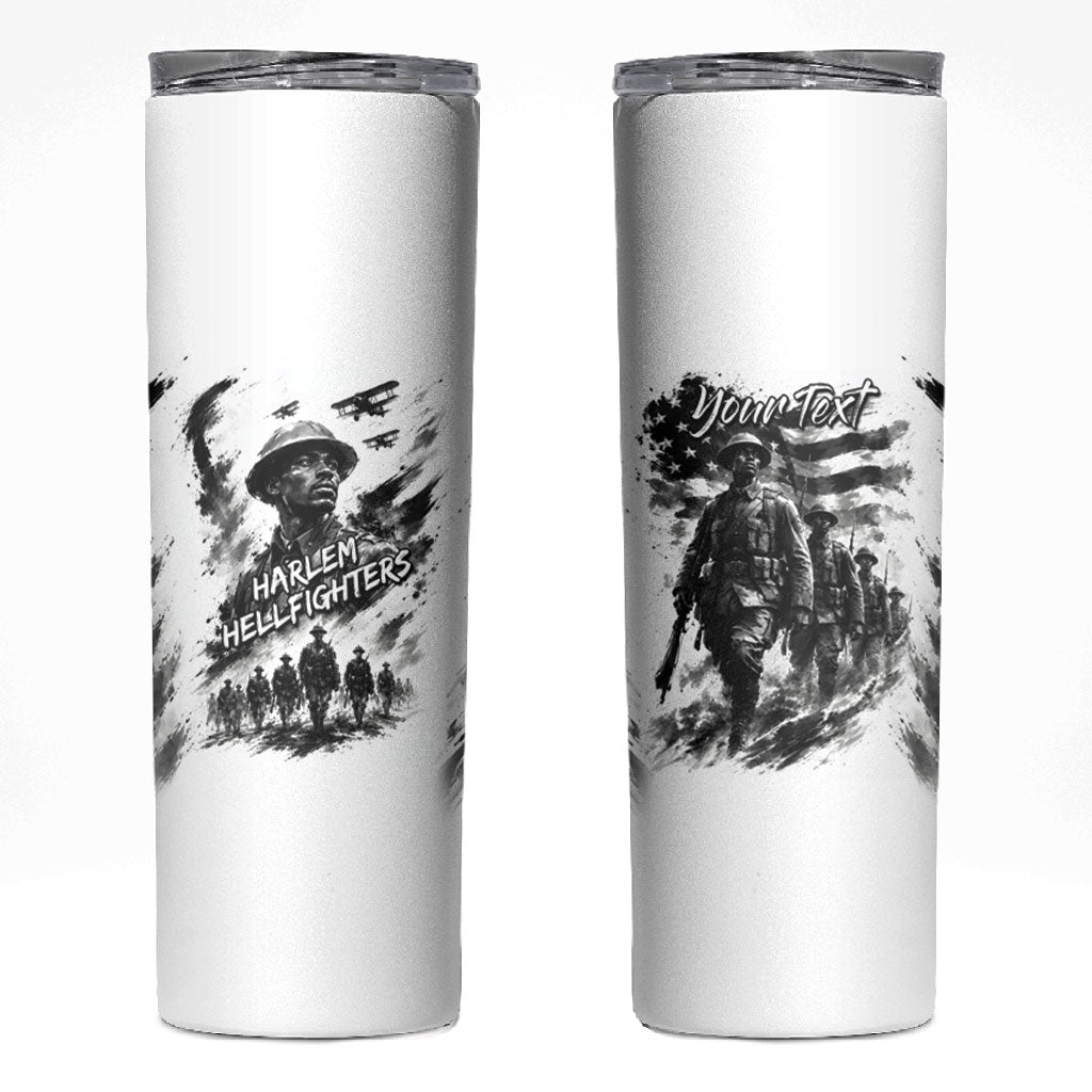 Personalized Harlem Hellfighters Skinny Tumbler WWI African American Soldiers Monochrome Grunge Sketch Art