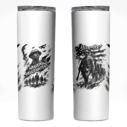 Personalized Harlem Hellfighters Skinny Tumbler WWI African American Soldiers Monochrome Grunge Sketch Art