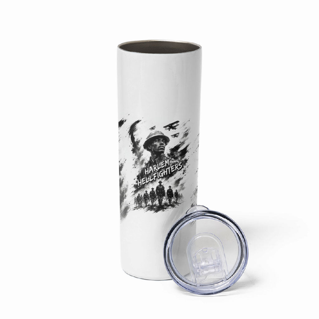 Personalized Harlem Hellfighters Skinny Tumbler WWI African American Soldiers Monochrome Grunge Sketch Art