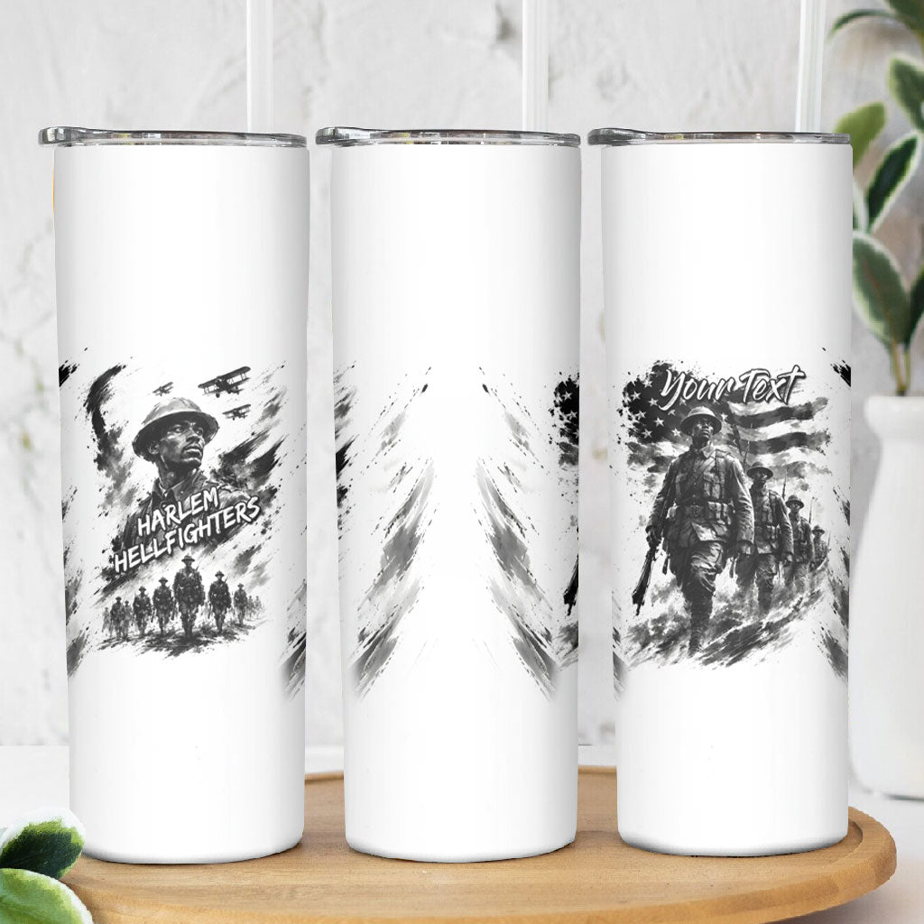 Personalized Harlem Hellfighters Skinny Tumbler WWI African American Soldiers Monochrome Grunge Sketch Art