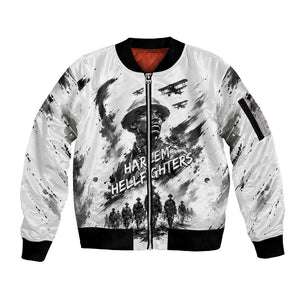 Personalized Harlem Hellfighters Sleeve Zip Bomber Jacket WWI African American Soldiers Monochrome Grunge Sketch Art