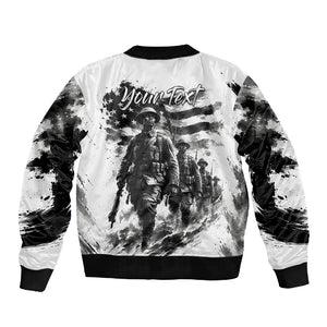 Personalized Harlem Hellfighters Sleeve Zip Bomber Jacket WWI African American Soldiers Monochrome Grunge Sketch Art