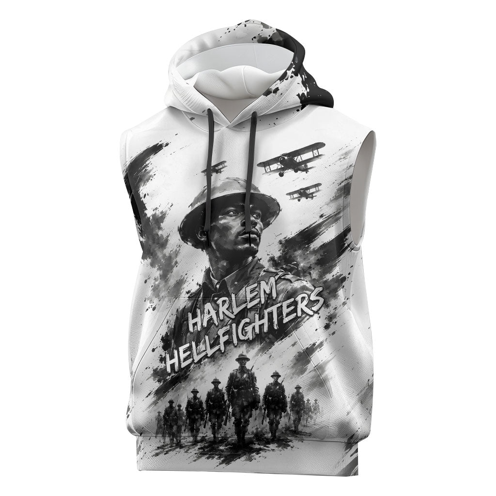 Personalized Harlem Hellfighters Sleeveless Hoodie WWI African American Soldiers Monochrome Grunge Sketch Art