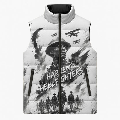 Personalized Harlem Hellfighters Sleeveless Puffer Jacket WWI African American Soldiers Monochrome Grunge Sketch Art