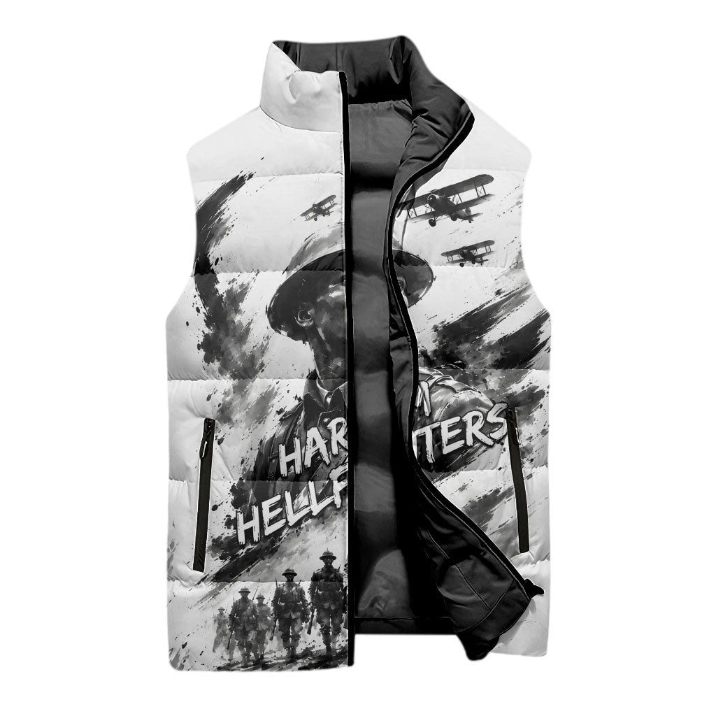 Personalized Harlem Hellfighters Sleeveless Puffer Jacket WWI African American Soldiers Monochrome Grunge Sketch Art