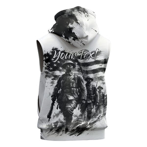Personalized Harlem Hellfighters Sleeveless Zip Hoodie WWI African American Soldiers Monochrome Grunge Sketch Art
