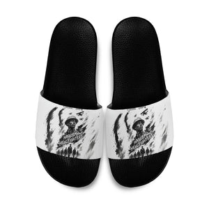 Personalized Harlem Hellfighters Slide Sandals WWI African American Soldiers Monochrome Grunge Sketch Art