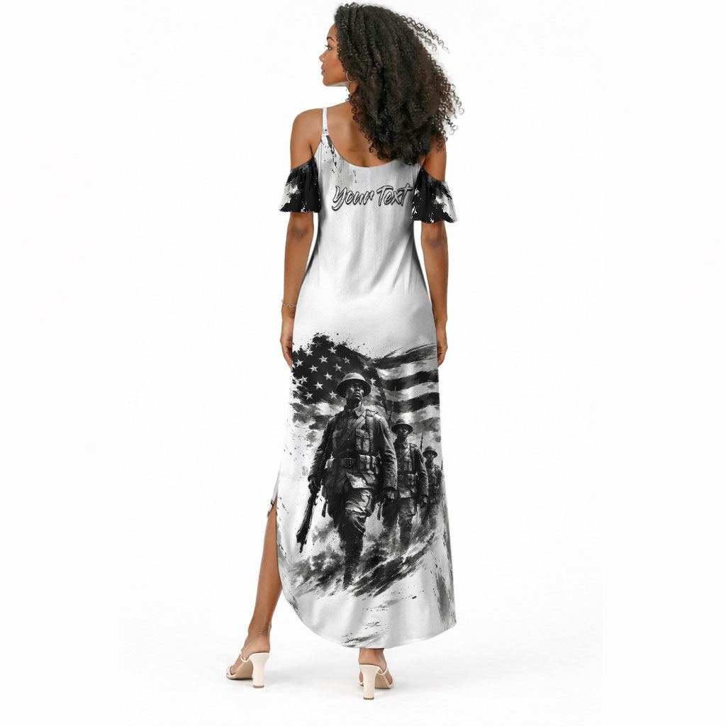 Personalized Harlem Hellfighters Summer Maxi Dress WWI African American Soldiers Monochrome Grunge Sketch Art