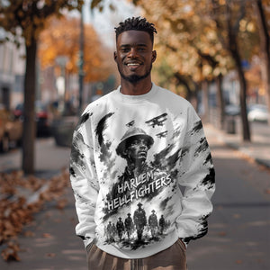 Personalized Harlem Hellfighters Sweatshirt WWI African American Soldiers Monochrome Grunge Sketch Art