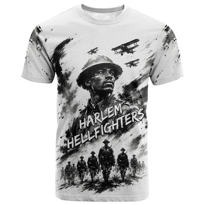 Personalized Harlem Hellfighters T shirt WWI African American Soldiers Monochrome Grunge Sketch Art