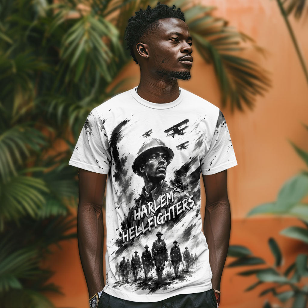 Personalized Harlem Hellfighters T shirt WWI African American Soldiers Monochrome Grunge Sketch Art