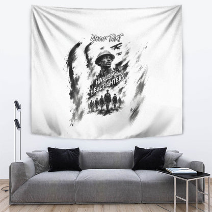 Personalized Harlem Hellfighters Tapestry WWI African American Soldiers Monochrome Grunge Sketch Art