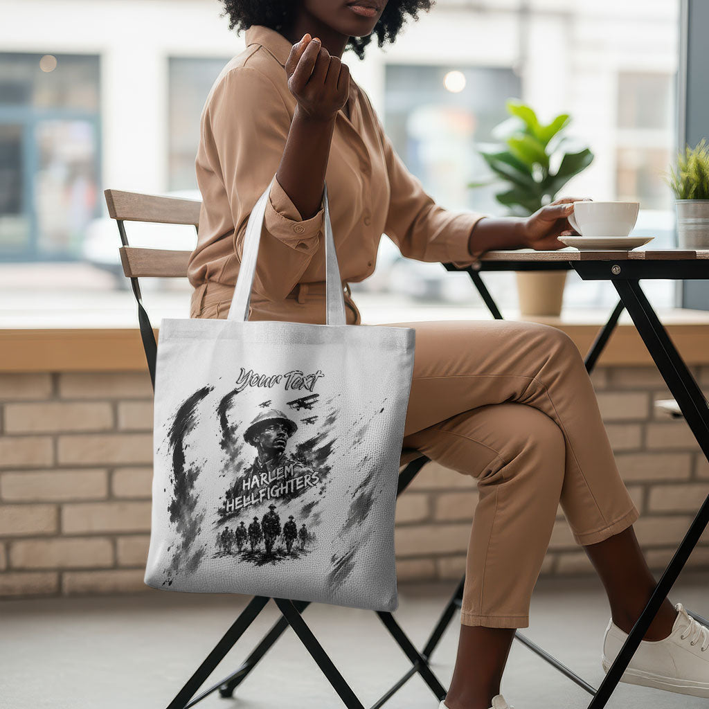 Personalized Harlem Hellfighters Tote Bag WWI African American Soldiers Monochrome Grunge Sketch Art
