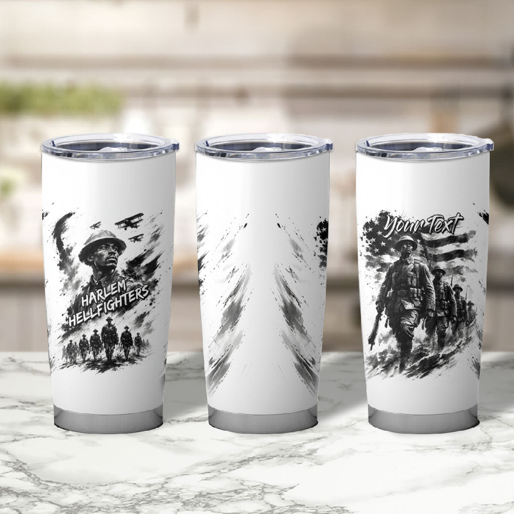 Personalized Harlem Hellfighters Tumbler Cup WWI African American Soldiers Monochrome Grunge Sketch Art