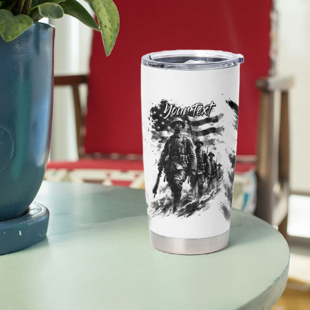 Personalized Harlem Hellfighters Tumbler Cup WWI African American Soldiers Monochrome Grunge Sketch Art
