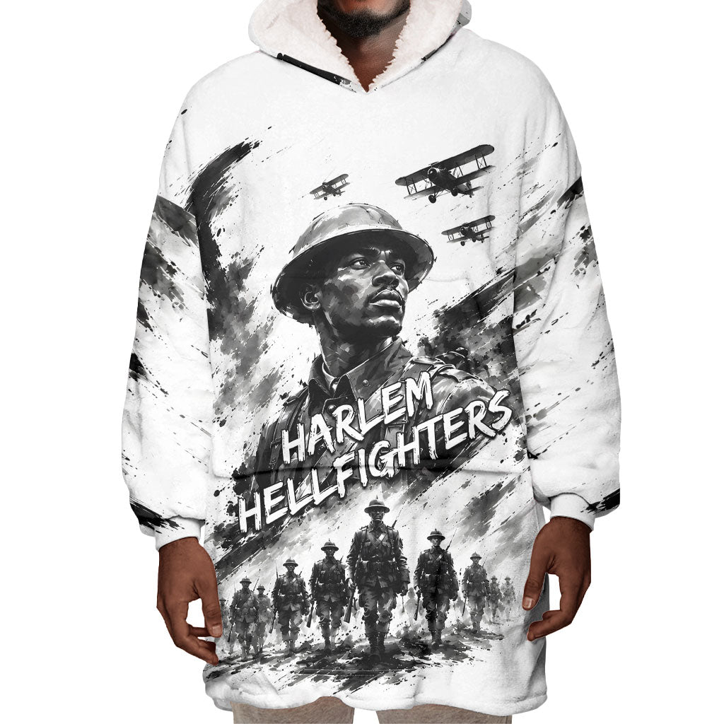 Personalized Harlem Hellfighters Wearable Blanket Hoodie WWI African American Soldiers Monochrome Grunge Sketch Art