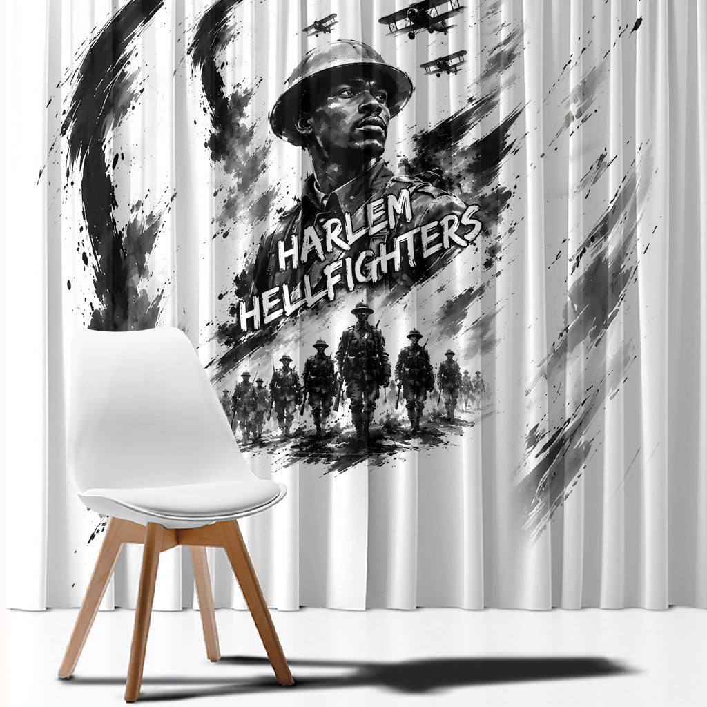 Personalized Harlem Hellfighters Window Curtain WWI African American Soldiers Monochrome Grunge Sketch Art