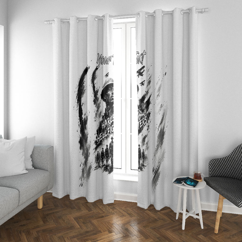 Personalized Harlem Hellfighters Window Curtain WWI African American Soldiers Monochrome Grunge Sketch Art
