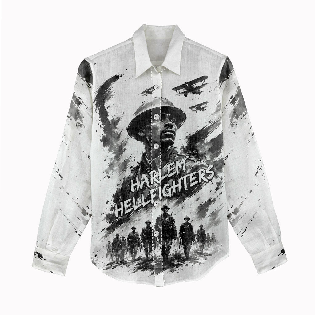 Personalized Harlem Hellfighters Women Casual Shirt WWI African American Soldiers Monochrome Grunge Sketch Art