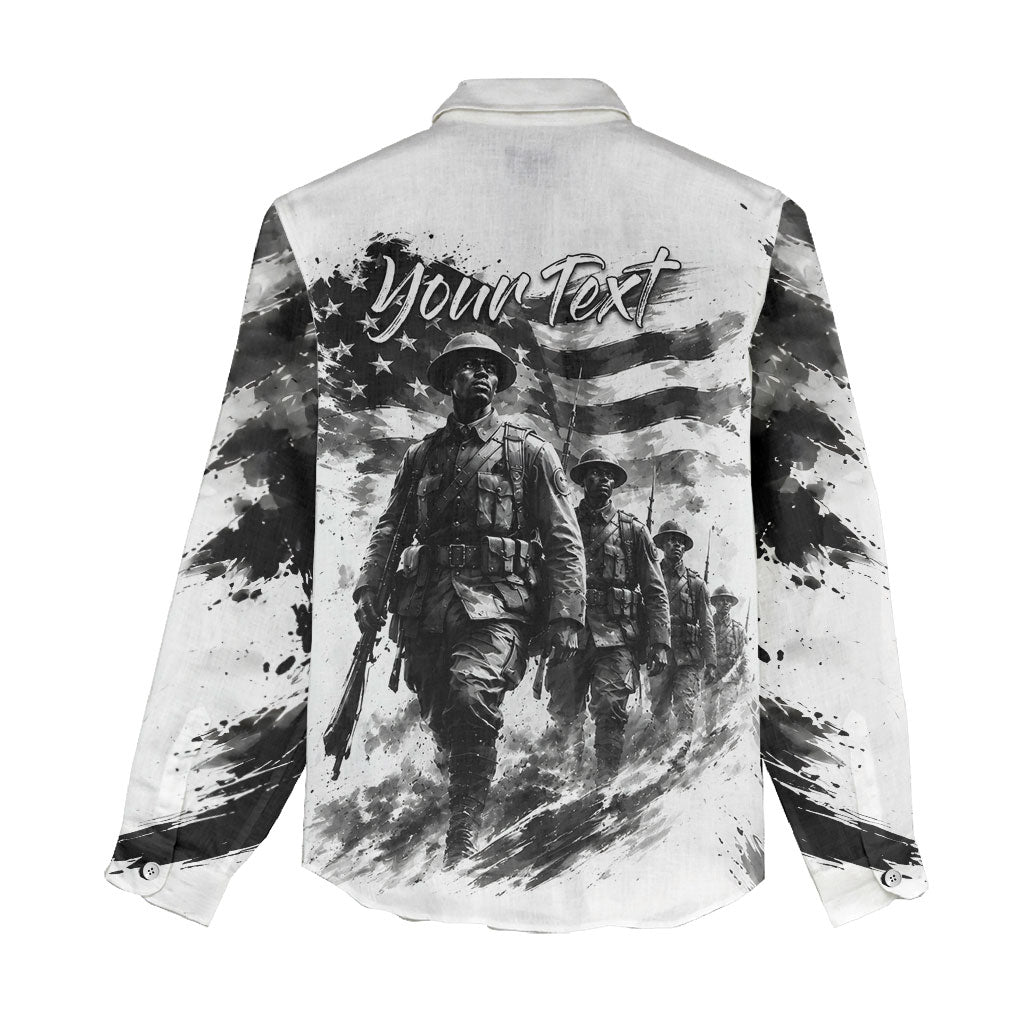 Personalized Harlem Hellfighters Women Casual Shirt WWI African American Soldiers Monochrome Grunge Sketch Art