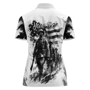 Personalized Harlem Hellfighters Women Polo Shirt WWI African American Soldiers Monochrome Grunge Sketch Art