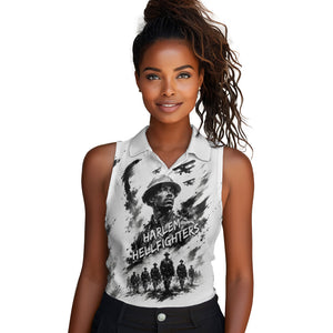 Personalized Harlem Hellfighters Women Sleeveless Polo Shirt WWI African American Soldiers Monochrome Grunge Sketch Art