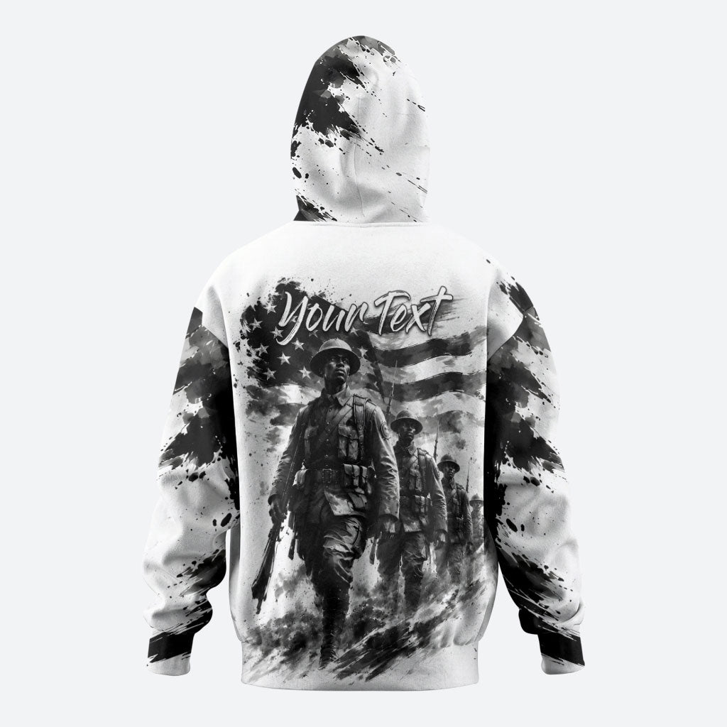Personalized Harlem Hellfighters Zip Hoodie WWI African American Soldiers Monochrome Grunge Sketch Art